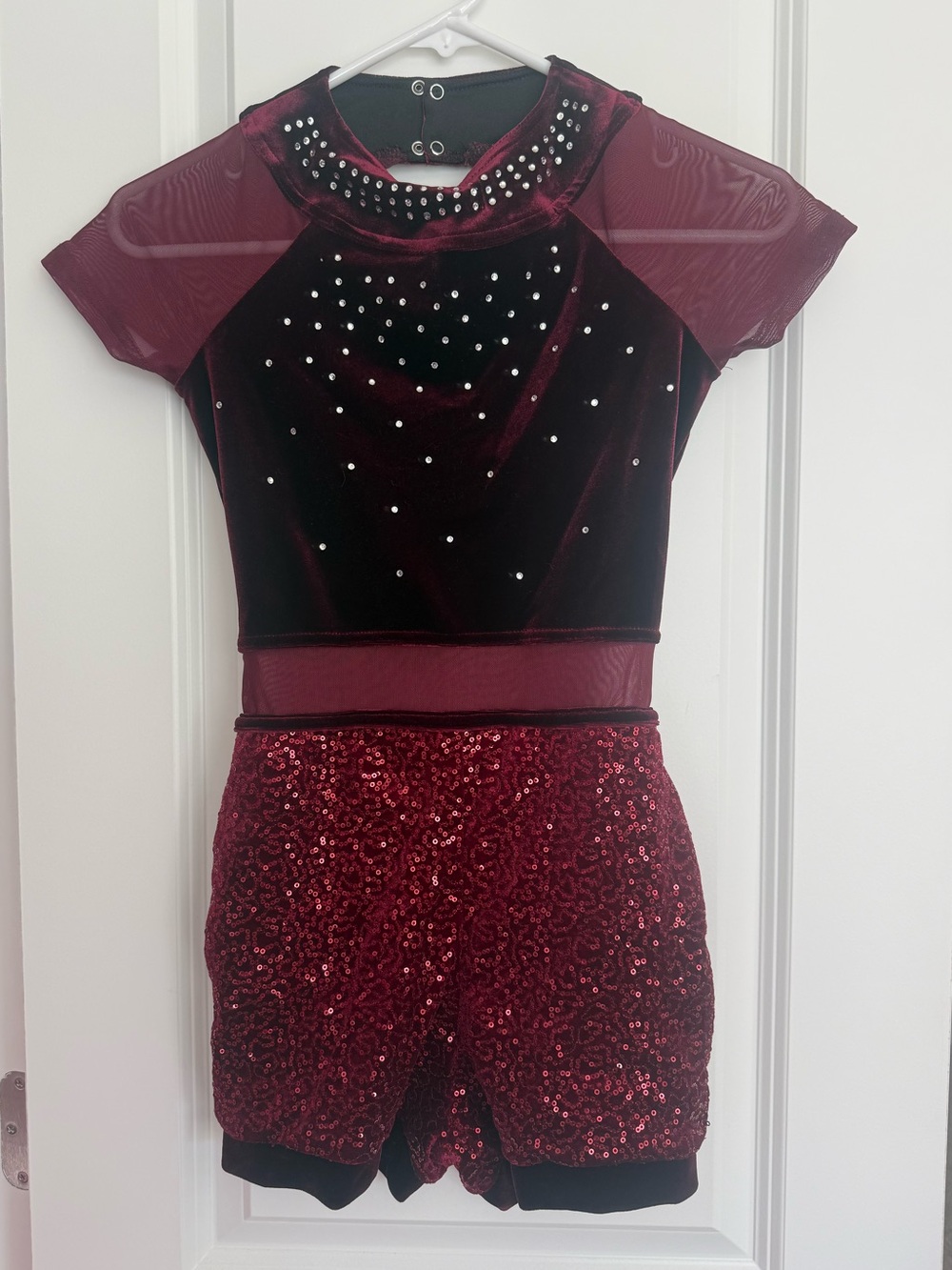*Like New- Weissman XSA Burgundy Velvet Sequin Rhinestone Dance Costume Unitard